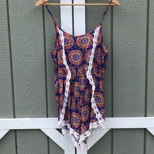 LF Stores Pattern Romper with Lace Detail